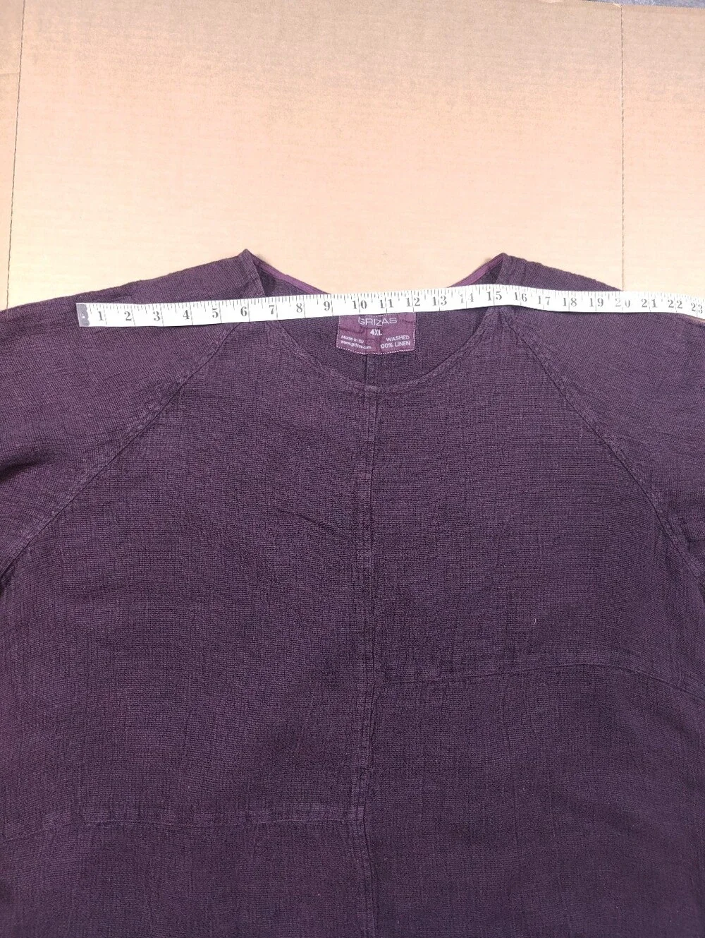 GRIZAS Women's 100% Washed Linen Deep Plum Purple Blouse Size 4XL Lagenlook